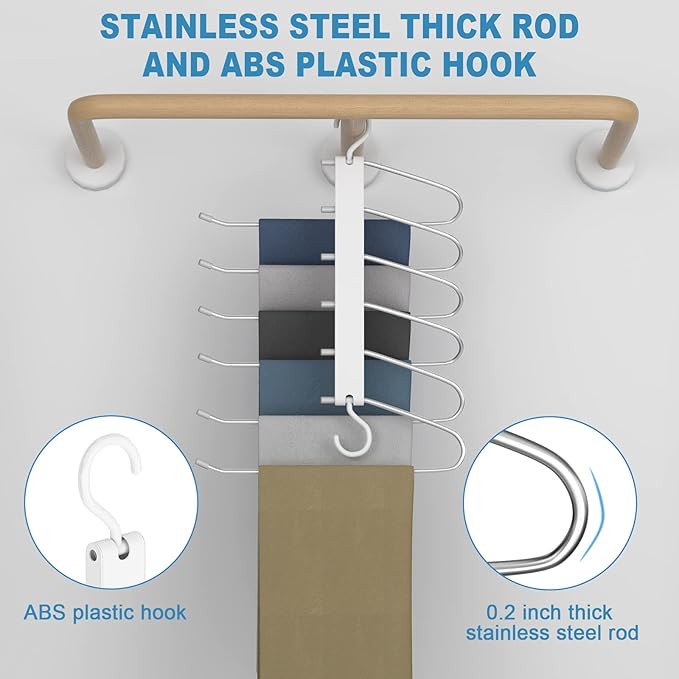 Magic Pants Hangers Space Saving - 6 Tier Stainless Steel Multi Hangers in One for Hanging Pants, Jeans,Trouser - No Slip Vertical Collapsible for Closet Organizer Saver for Men Women, 2 Pack