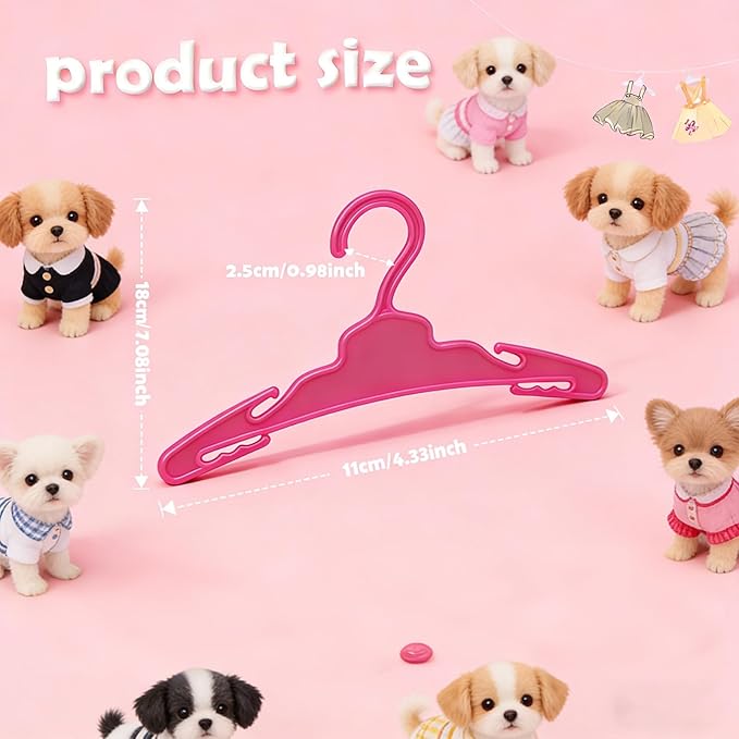 12Pcs Dog Clothes Hangers for Small Dogs & Cats, 7 Inch Non-Slip Durable Plastic Pet Hangers for Chihuahua/Maltese/Yorkie Outfits, Assorted Colors