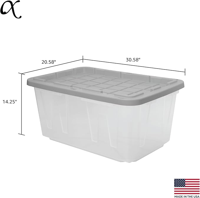 CX BLACK & YELLOW 27-Gallon Heavy Duty Clear Storage Bins with Lids, Stackable Plastic Storage Bins with Weather-Resistant Design, Home Organization, 2 Pack (14.3H x 20.6W x 30.6D)