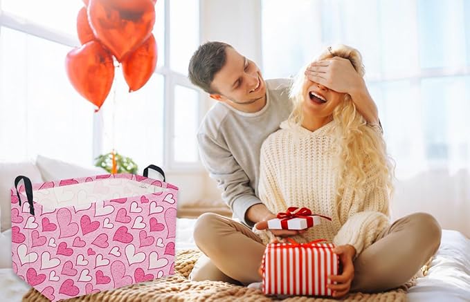 Sanjiaofeng Rectangular Valentine's Day Basket Love Storage Bins,Girls Storage Basket with Handles.Clothers,Books,Kid's Gifts Bins. (Mottled heart)