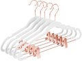 MIZGI Premium Velvet Pants Hangers with Clips (Pack of 20) Slim Skirt Hangers- Non Slip Felt Outfit Dress Hangers White - Copper/Rose Gold Hooks,Space Saving Shirt Clothes Hangers
