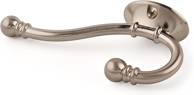 HASWARE 6 PCS Double Prong Robe Hook, Large Dual Coat Hooks with 12 Pieces Screws Wall Mounted Hooks Robe Antique Hooks Hangers Heavy Duty for Home Coats Hat Clothes Hanger Towel Keys (Satin Nickel)