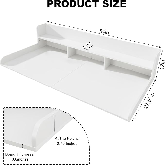 Washer Dryer Countertop with Shelf, 2-Tier Laundry Countertop Over Washer and Dryer, 54" x 27.55" Wooden Table for Folding Clothes for Laundry Room Organization and Storage (Milky)