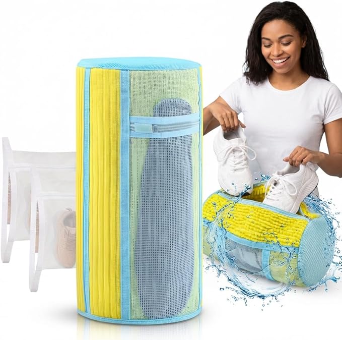 4-Piece Shoe Washing Machine Bag & Dryer Bag for Shoes 2x Each - 360° Thick Protection, Highly Durable Mesh Sneaker Washer w/Zipper Lock – Deep Cleaning Sneaker Laundry Bag for Spotless Shoes