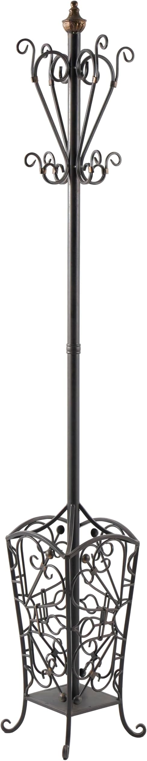 Deco 79 Metal Coat Rack Vintage Style with Scroll Designs, 11" x 11" x 74", Black