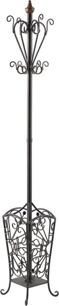 Deco 79 Metal Coat Rack Vintage Style with Scroll Designs, 11" x 11" x 74", Black