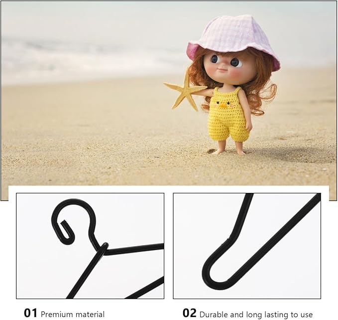 EXCEART Mini Metal Clothes Hangers for Dolls 50 Pcs Miniature Doll Clothes Hangers for Crafting Displaying and Organizing Doll Wardrobes 1.6 Inch Small Outfit Hangers