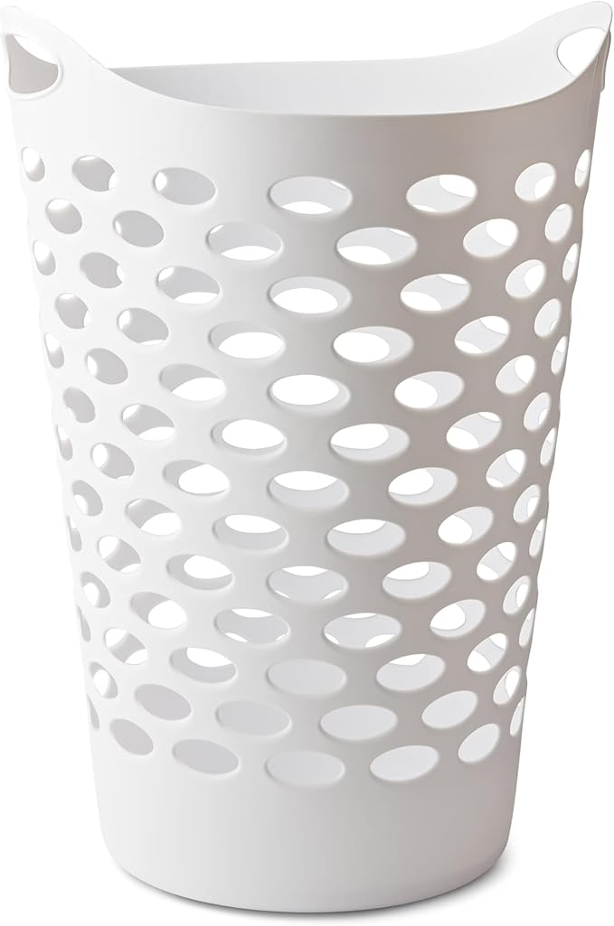 Plastic Round Laundry Hamper, BPA-Free, White - Sturdy, Ventilated, with Comfort Carrying Handles for Bedroom, Bathroom & Dorm