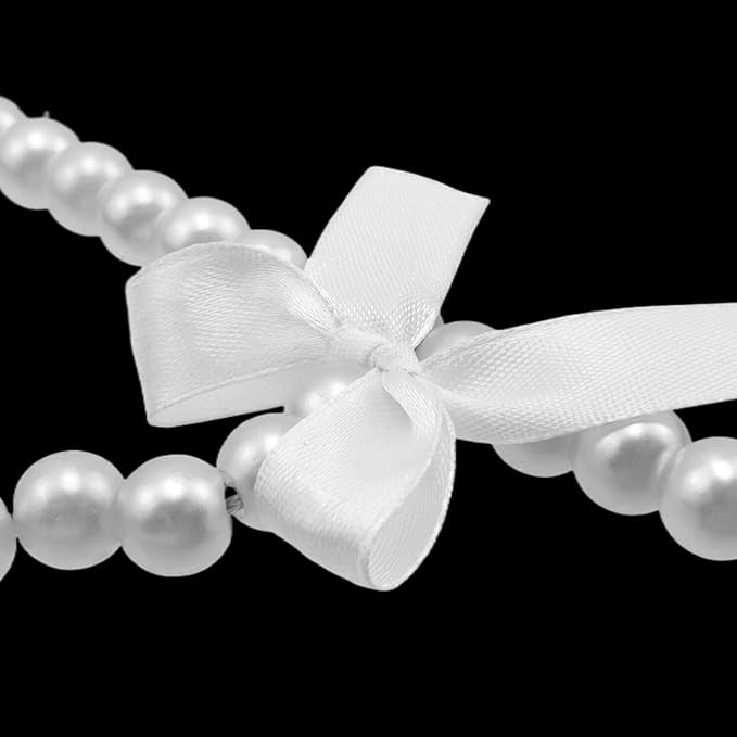 HEVSTIL 5PCS Pearl Hanger Pearl Plastic Bow Clothes Rack with Clip Artificial Pearl Hangers Tie Holder Wedding Clothes Rack Skirts Hanger for Trousers Jeans Skirts,White