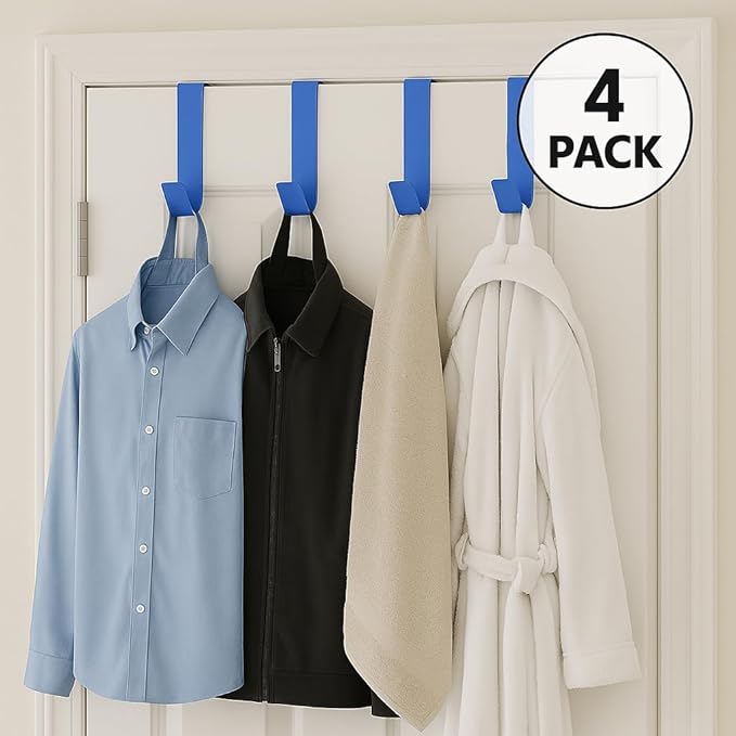 Dependable Industries inc. Essentials Over-The-Door Hanger Hook Set – 4-Pack of 3.5 in., Plastic Over-The-Door Hangers & Over-The-Door Hooks Over-Door Hooks Hanging Clothes & Towels (Navy Blue)