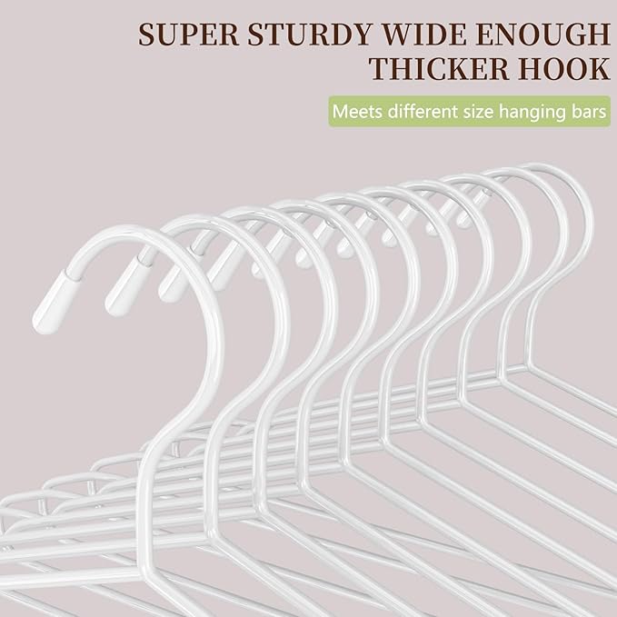 40Pack+5 Clips Luxurious Hanger Set ，16.69" Heavy Duty Matte White Metal HangersWithstands 50lbs Weight Smooth Powder Coated Finish Compact Shirt Hangers