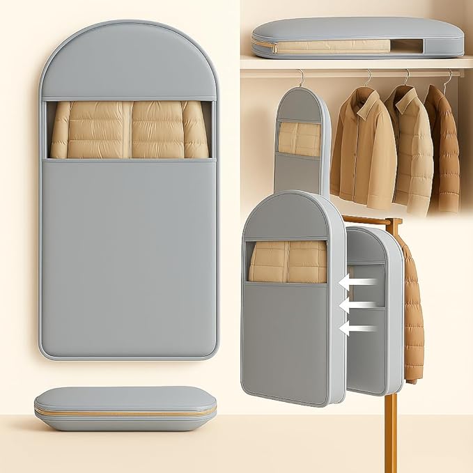 Space Saving Hanging Garment Bag with Self Compression Zipper, Suit Cover Bags, Heavy Duty Jackets & Parkas Storage, Dust Cover, Closet Organizer for Storage (Gray,L)
