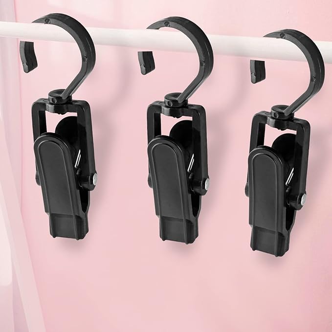 10 PCS Laundry Hooks Clip, Plastic Clothes Pins, Super Strong Hanger Clips, Swivel Hooks Clip for Clothing Store Home Office & Workshop, Black
