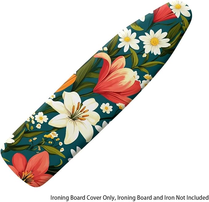Narcissus Cover for Ironing Board 15x54 Inch Standard Size Flower Print Iron Board Cover with Elastic Edge Universal Fit, Hook and Loop Design