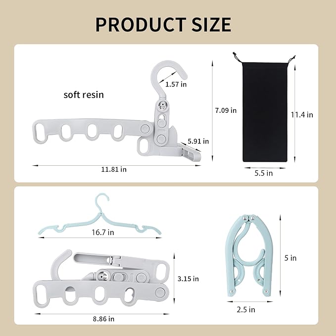 1Pcs Clothes Drying Rack Foldable and 5 Pcs Travel Hangers and 1pcs Organizer Bag,Foldable Design Doesn't take up Much Space, Great Combo for Travel/Hotel/Cruise.