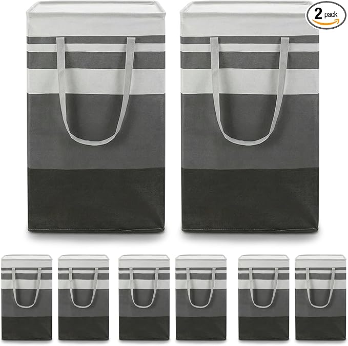 8 Pack Extra Large Laundry Basket, Waterproof & Collapsible Laundry Hamper with Heavy-Duty Handles, Freestanding Hamper for Clothes, Toys, Towels in Home Dorm Bathroom Bedroom-75L, Grey, Local Stock