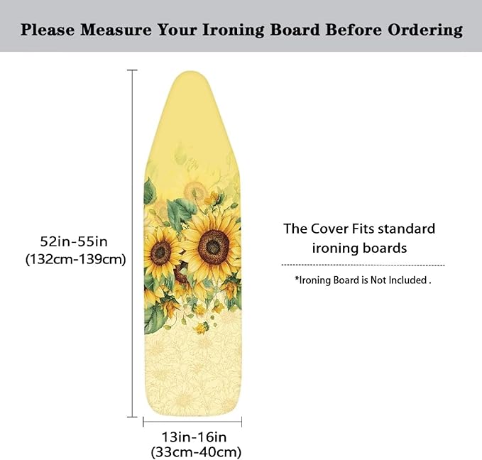 Yellow Sunflower Ironing Board Cover Art Floral Iron Pad Covers Padding with Elastic Edge Scorch Resistant Protective Replacement Sleeves for Ironing Board