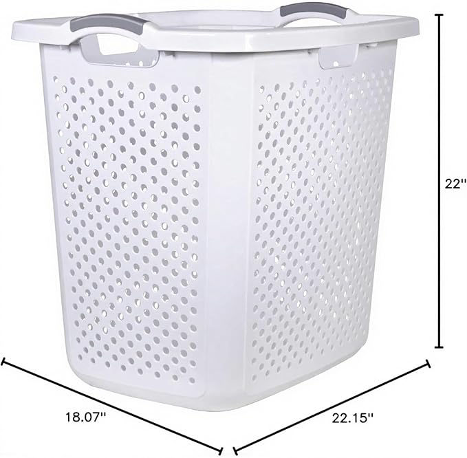 2.5 Bushel White Laundry Basket – Comfortable Built-in Handles, Lightweight for Carrying Dirty/Laundry Clothes, Great for Bedroom, Bathroom & Laundry Room