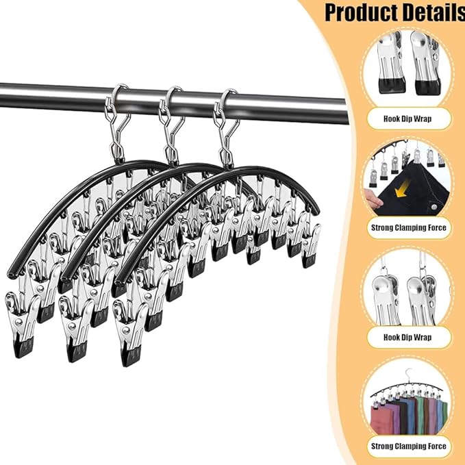 Legging Organizer for Closet,Upgrade Skirt Pants Hangers with Clips, Metal Yoga Pants Hangers 5 Pack w/10 Clips,Hangers Space Saving Closet Organizers w/Rubber Coated Closet Organizers(Black)
