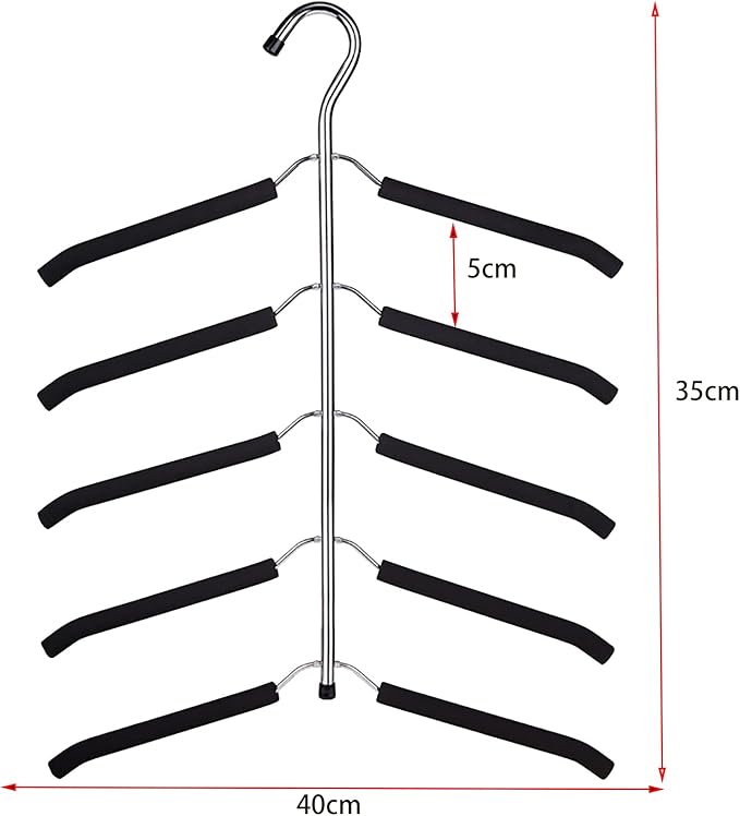 3 Pack 5 in 1 Hangers Blouse Tree Hangers Non Slip Space Saving Clothes Hanger Multi-Layer Clothes Hanger Stainless Steel Sweater Shirt Hanger Closet Storage Organizer(Black)