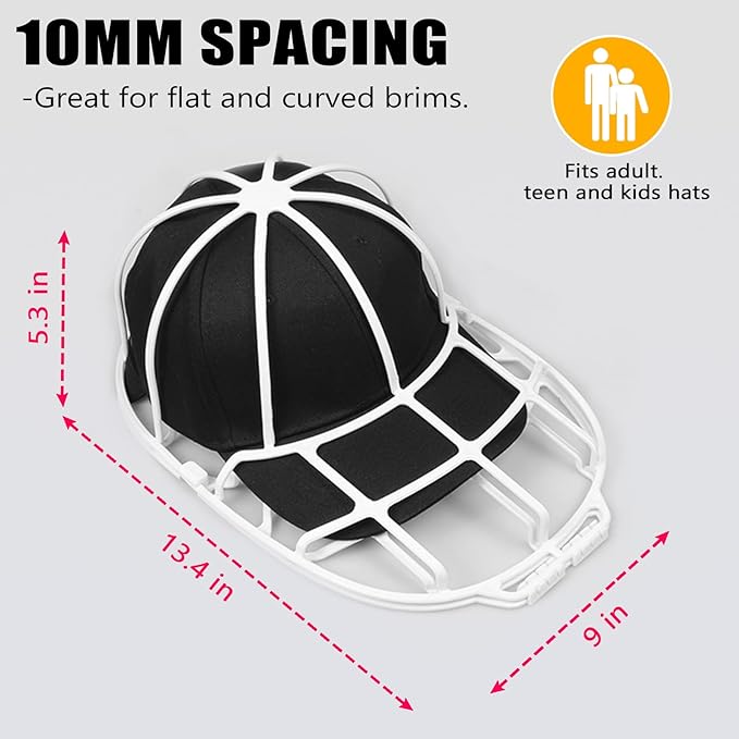 INVODA Hat Washer Cage Hat Washer for Washing Machine Hat Cleaner for Baseball Cap Dishwasher Hat Rack Protector Organizer for Flat & Curved(White 2PCS)