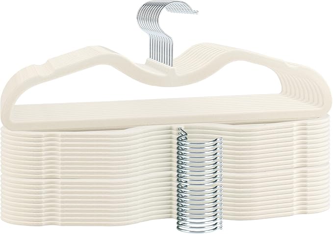 Velvet Short Neck Hangers - Heavy-Duty, Non-Slip Felt Surface, Space-Saving Design with Anti-Slip Grooves & Shoulder Shape, 360° Rotating Hooks, Durable for Coats, Shirt& Dresses (30, Beige A)