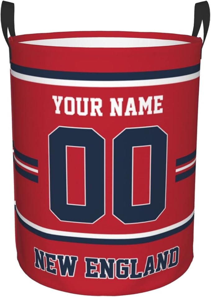 Custom New England Laundry Hamper Personalized Laundry Basket Customized Name And Number Collapsible Storage Basket for Bedroom Bathroom Living Room Gifts