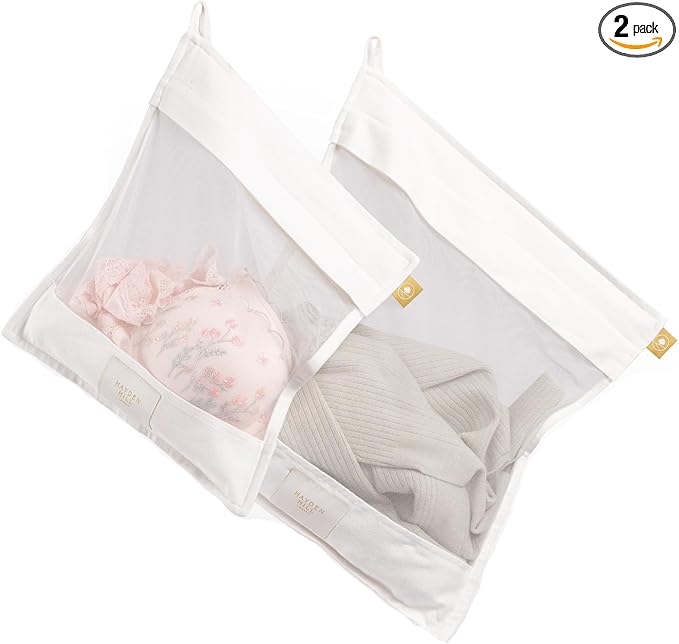 Hayden Hill Luxury Organic Cotton Mesh Laundry Bags For Delicates - Set of 2 Large & Small - Garment Bags For Washing Machine - Bra and Lingerie Wash Bag - Carbon Neutral