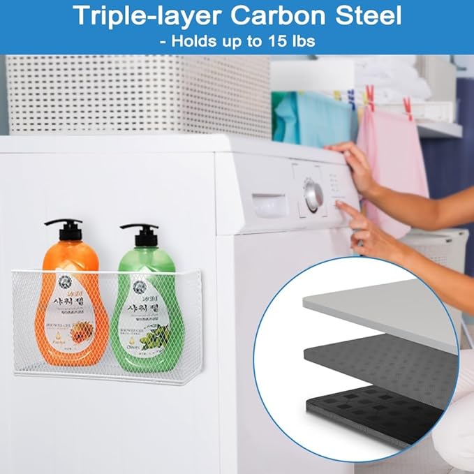 Picowe Magnetic Shelf for Fridge, Aluminum Foil & Plastic Wrap Holder Organizer for Refrigerator, Magnetic Laundry Organizer for Washer /Dryer, Fridge & Small Spaces (White)