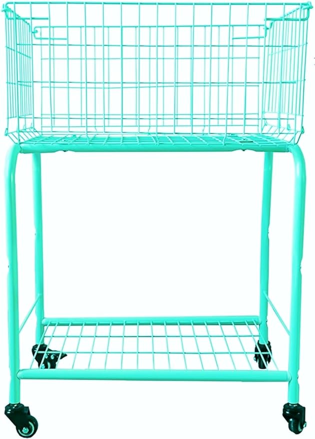 31" height Rolling Laundry Basket with Wheels,2-shape "S" cloth hook in, Foldable Laundry Hamper for room organization with Industrial Wheels for Clothes storage and wash (Turquoise Blue)