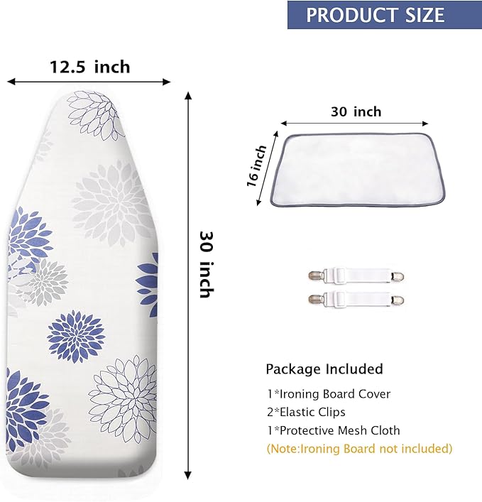 SheeChung 12.5"x32" Small Ironing Board Cover and Pad,Fits Mini Table Top Ironing Board,Extra Thick Padding,Elastic Cord&Fasteners,Heat Resistance(Ironing Board Not Included)