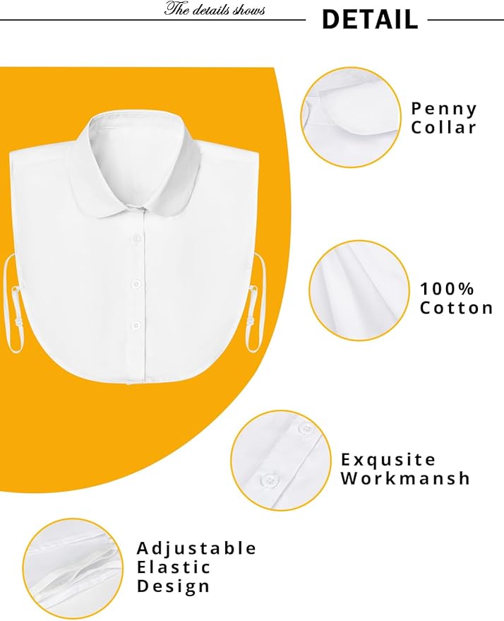Kalkehay Detachable Dickey Collar Blouse for Women, Fake Half Shirts Faux False Collar for Girls Favors