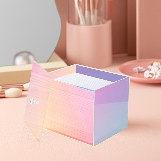 Weiai Face Towel Box, Acrylic Facial Disposable Towelettes Holder Container for XL Face Towels and Protects from Dust, Rainbow