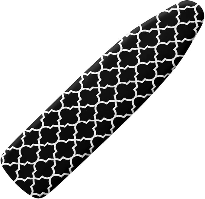 Black & White Moroccan Lattice Durable Iron Board Cover Non Stick Scorch Easy-Fit Ironing Board Cover Standard Size with Elastic Edge and Hook & Loop Fastener Strap