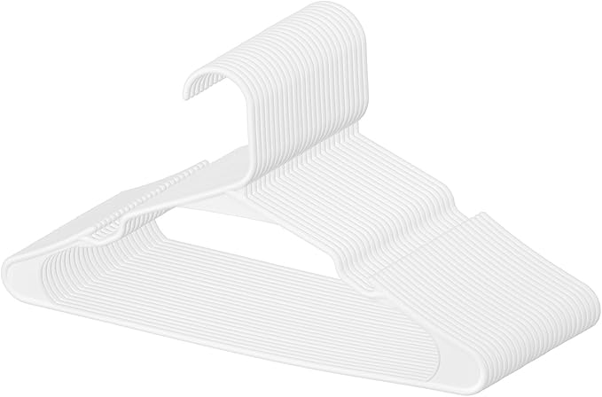 VEVOR Hangers, 0.2 in Ultra-Thin, 50 Pack White Plastic Hangers with Stable Triangular Top Structure & Wider Notch Design, Non-Slip Space Saving Hanger, Fit for T-Shirt, Shirt, Sling & Pant