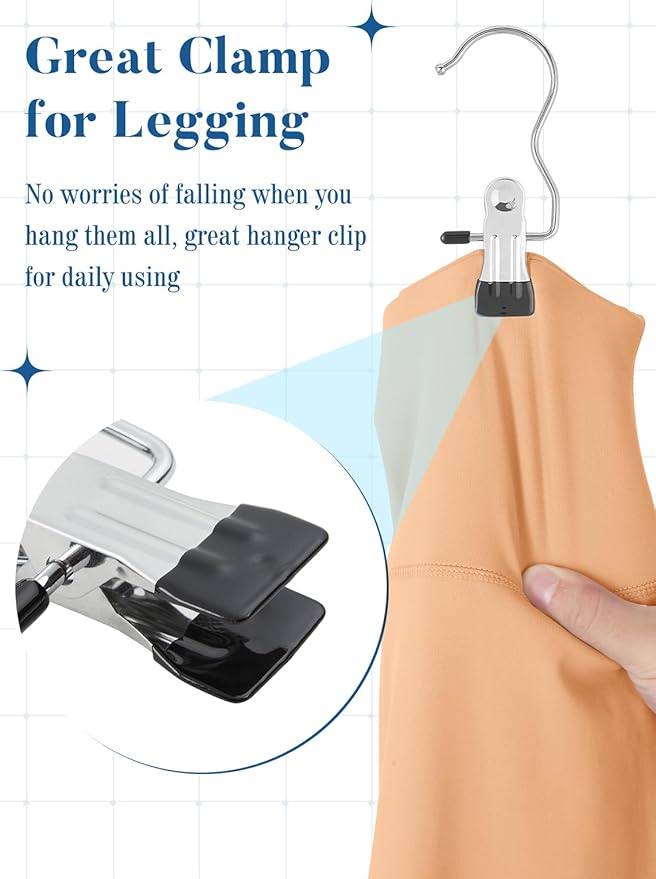 Legging Organizer for Closet, Yoga Pants Hangers 20 Pack Hanging Clips Coated Clips for Leggings, Hanger Space Saving Closet Organizers and Storage for Skirt, Shorts, Hats, Towel, Boot, Jeans, Doll