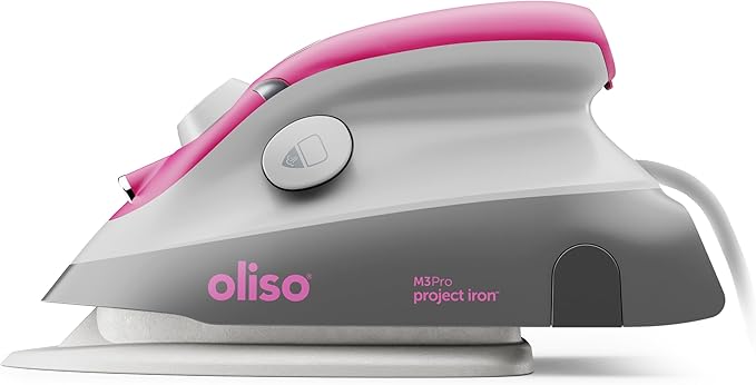 oliso M3Pro Project Steam Iron with Solemate – 1000W Ceramic Soleplate Iron and LED Light for Sewing, Quilting, Crafting, and Travel – Raspberry