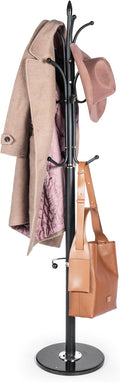 Modern Metal Coat Rack with Sturdy Natural Marble Base for Coat, Jacket, Hat, Cloths, Bags - Freestanding Coat Stand with 12 Hooks & Umbrella Holder for Entryway, Hallway, Corner, Office
