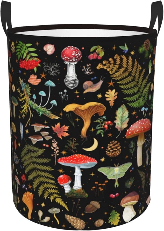 Mushroom Laundry Basket, Mushroom Decor Laundry Bag with Handles-Collapsible Storage Bin Mushroom Decor for Bedroom, Nursery Hamper, Toy Storage, 13.4X16.5IN