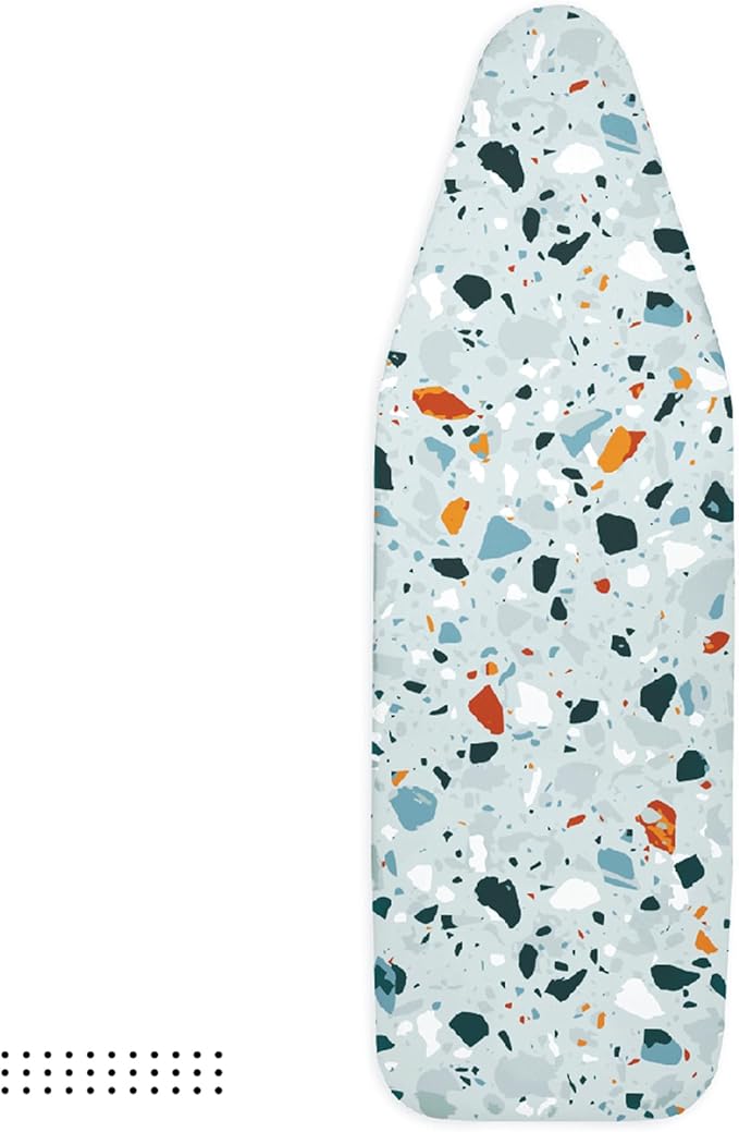 Encasa XO Ironing Board Cover and Pad - Thick 4mm Felt, Heat & Scorch-Resistant, Fits Wide Boards 49"x18", Elastic Bungee Cord Tightening, Easy Fit, Stain-Safe Dye, Terrazzo Mint