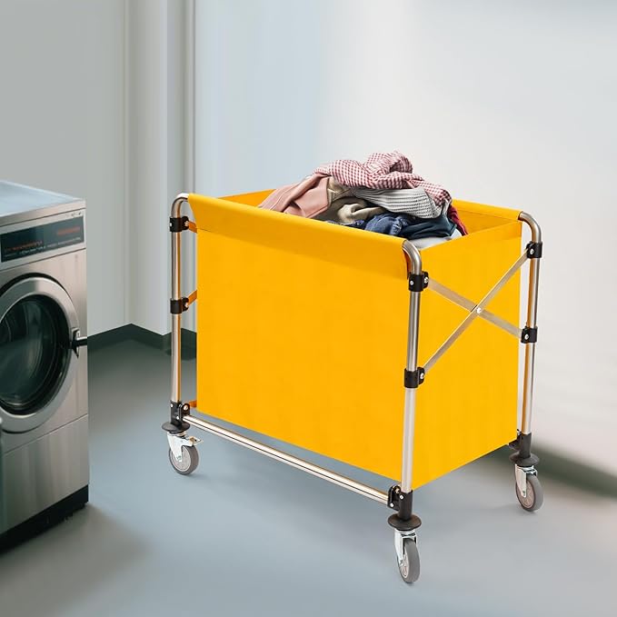 Commercial Laundry Cart with Wheels, 440lbs Folding Laundry Cart, Rolling Laundry Basket with Oxford Cloth Hamper, 34.25 * 20.47 * 30.7in for Home, Dorm, Hotel, and Commercial Use (Yellow)