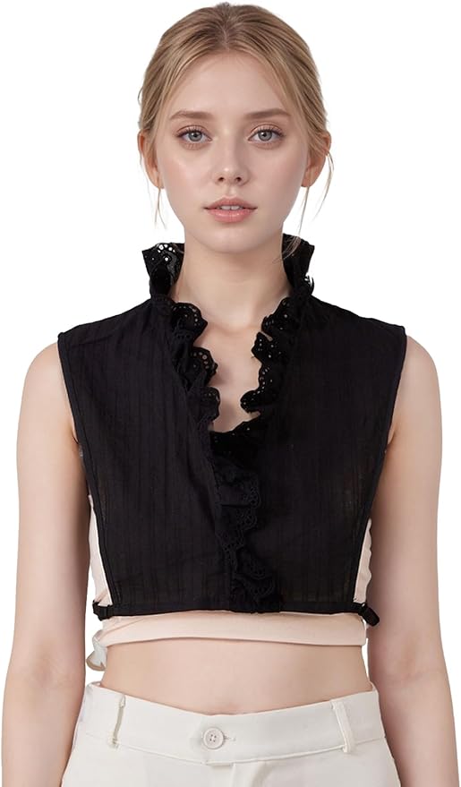 Victoria Cotton Shirts Elegant Ruffle Collar V Neck Dickey Mock Turtleneck Faux Collars for Women Girls