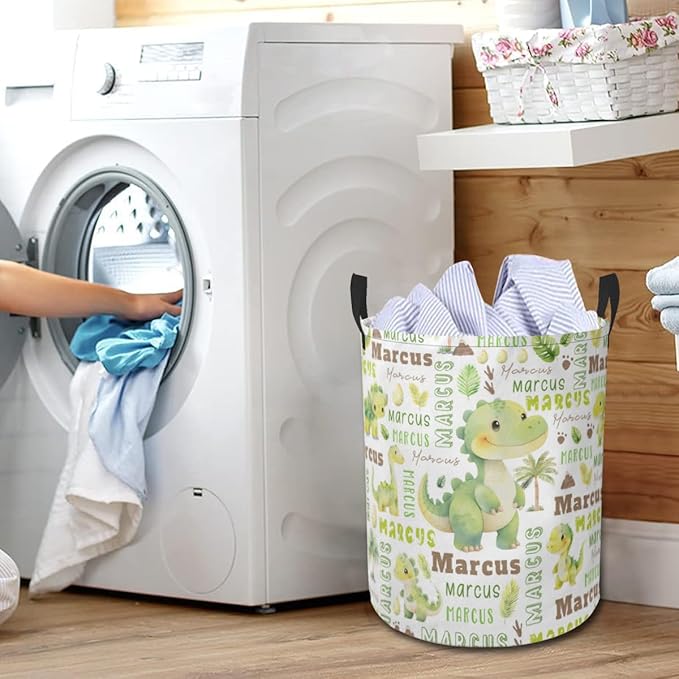Dinosaurs Laundry Basket,Personalized Laundry Hamper for Boys Girls,Custom Laundry Basket With Name, Customized Dirty Clothes Hamper for Bathroom Bedrooms,M-19.5"X 15.7"