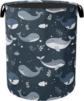 Cute Whale Marine Animals Foldable Canvas Laundry Basket with Handles - Toy Organizer, Heavy Duty for Home，Bedroom, Dorm, Bathroom