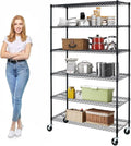 6-Tier Heavy Duty Wire Shelving Unit with Wheels or Leveling Feet, 6000 LBS Total Capacity, Adjustable Metal Storage Rack for Garage, Pantry, Kitchen, Basement, 48" W x 18" D x 76" H, Black
