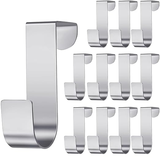 Hotop 12 Pcs Over The Cabinet Drawer Door Hooks 1.12 Inch for Hanger in The Cabinet Decoration Hooks Sturdy Metal Z Shaped Hanger Peg for Bathroom Clothes Towel(Silver)