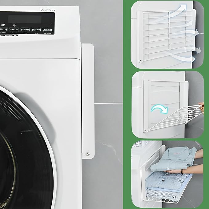 Magnetic Multi-Purpose Organizer Shelf – Space-Saving Side Storage for Washing Machine, Fridge & Bathroom, Folding Towel Rack for Laundry Room & Camper Sink Area – White