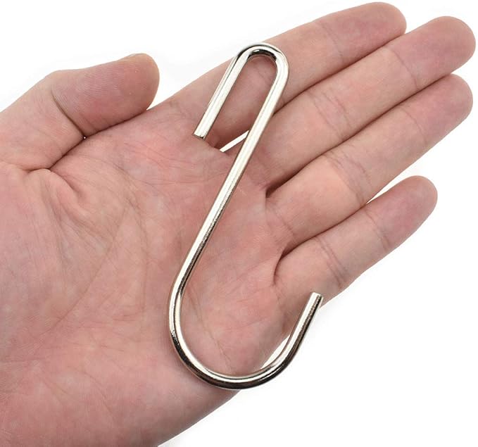 LQJ Pro Large S Hooks Anti-Rust Hang Iron Cast Pots and Pans from Wire Rack Shelf Narrow End Don't Come Off 7 Pack 3.7" Length Solid Metal Hang Tools Kitchenware Belt Handbag in Closet Pantry Garden