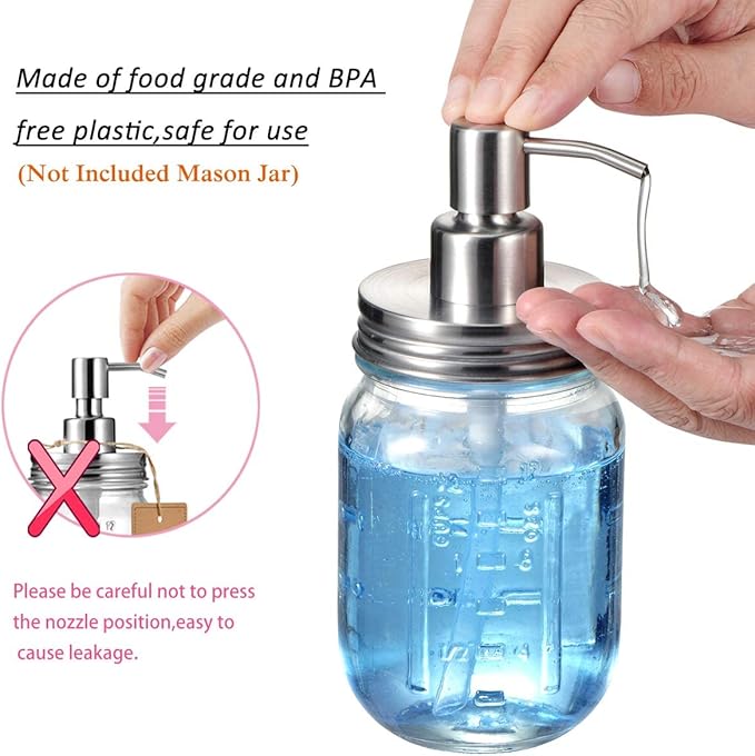 Amolliar Mason Jar Liquid Soap Dispenser Lids, 304 Stainless Steel Pump16oz Regular Mouth Mason Jar, Rustic Farmhouse Decor, Hand Soap,Dish Soap, Lotion Soap, Brushed Nickel-6 Pack, Extra 3 Long Tubes