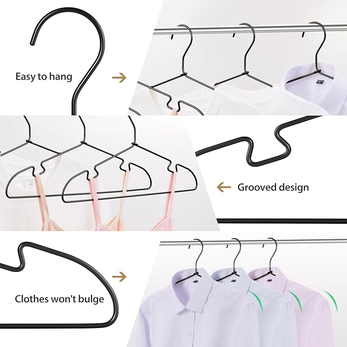 VWV 20 Pack Black Aluminum Hangers, 16.5 Inch Smooth and Durable Metal Shirt Dress Hangers, Lightweight and Sturdy Metal Hangers, Suit Jacket Dress Hangers